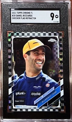 2021 Topps Chrome Formula 1 Daniel Ricciardo Checker Flag Refractor #28 F1 SGC 9 - Image 1 of 2