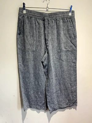 Lands End Pants Trousers UK S Petite Indigo Linen Women's Relaxed straight crop - Image 1 of 4