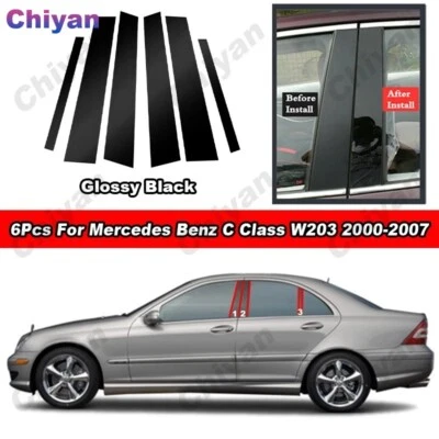 6X Porta Preta Pilar PC Poste Tampa Guarnição Para Mercedes Benz Classe C W203 2000-2007 - Imagem 1 de 4