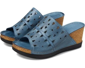 Spring Step Fusawedge Sandals Women's US 5.5-6 Blue Leather Wedge Heel KHD1136 - Picture 1 of 10