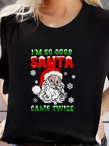 Christmas Santa Claus Print Short Sleeved T-shirts, Casual Crew Neck Active - Picture 1 of 12
