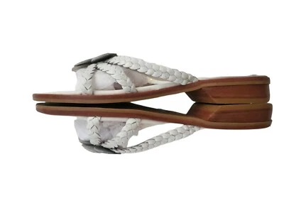Nicole Cool  White Leather Sandal Flower Braided Slide Size 7.5M Made in Brazil  - Image 1 of 4