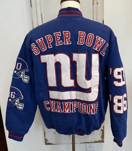 Giacca Vintage New York Giants Super Bowl Uomo M Blu Rosso Varsity Cucito Squadra NFL - Foto 1 di 24