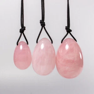 Huevos Yoni tallados en piedra de cuarzo rosa natural para mujer ejercicio Kegel - Imagen 1 de 13