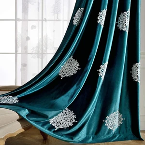 2 Panels Blackout Curtains for Living Room, White Flowers Embroidered Room Darke - Picture 1 of 8
