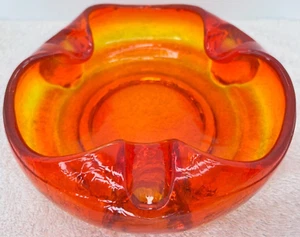VTG MCM Viking 7" Crackle Glass Cigar Ashtray Persimmon In Color - Picture 1 of 7