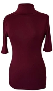 Women Mossimo Maroon Red Half-Sleeve Turtleneck Shirt Cotton Blend Junior Size S - Picture 1 of 13
