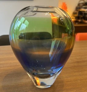 Vintage Czech Mstisov/ Moser Duha c1960s Ovoid Glass Lead Vase 14cm High MINT - Picture 1 of 8