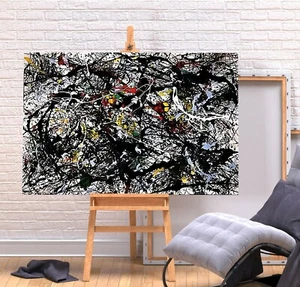 JACKSON POLLOCK 12- COLOURFUL BLACK WHITE FRAMED CANVAS WALL ART PICTURE PRINT - Picture 1 of 3