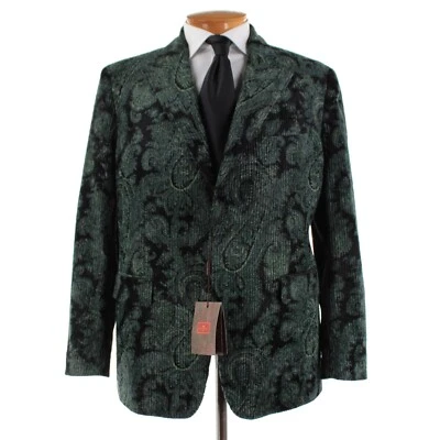 Etro NWT Cotton Blend Corduroy Sport Coat Size 54 (44 US) Green & Black Paisley - Image 1 of 4