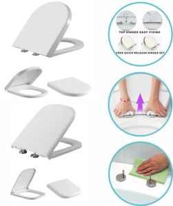 Luxury Toilet Seat WC Heavy Duty White Soft Close Slow Top Quick Release Hinges - Picture 1 of 20