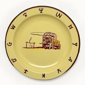 1950's Monterrey Western Ware ChuckWagon Cowboy Dinner Plate Enamelware - Picture 1 of 16