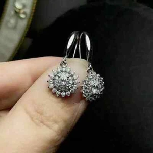 2.30Ct Round Real Moissanite Women's Drop/Dangle Earrings 14K White Gold Plated - Picture 1 of 6