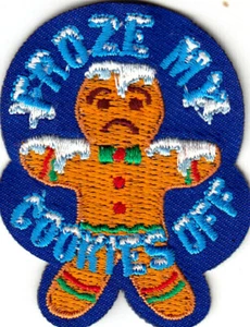 FROZE MY COOKIES OFF Bügelbild Patch Pfadfinder Jungtier Mädchen Junge Winter - Bild 1 von 1