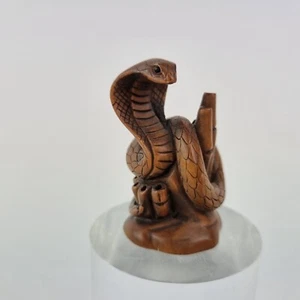 Finely Carved Wood Japanese Netsuke Figure Cobra Snake Signed 5cm High - Picture 1 of 9