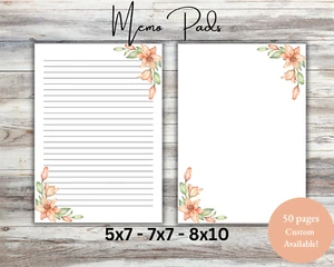 Orange Floral Note Pads, Writing Pads, Cute Notepad, Office Gift Idea - Picture 1 of 3
