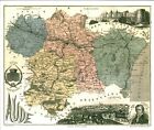 Réédition de gravure ancienne carte région département français Aude