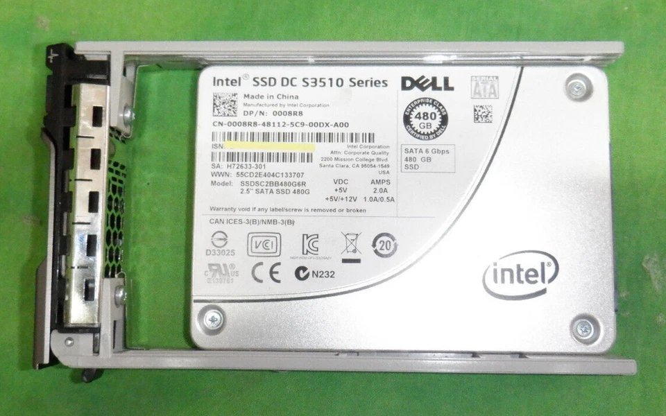 DELL Intel SSD DC S3510 480 GB SATA SSDSC2BB480G6R 0008R8 IN CADDY - Image 1 of 3
