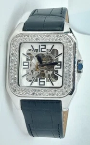 Men Akribos Automatic Watch Skeleton Ak520s Silver Steel Case Black Leather Band - Picture 1 of 5