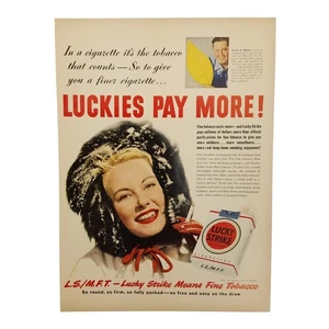 1950 Lucky Strike Zigaretten Vintage Print Werbung Luckies zahlen mehr für feinen Tabak - Bild 1 von 2