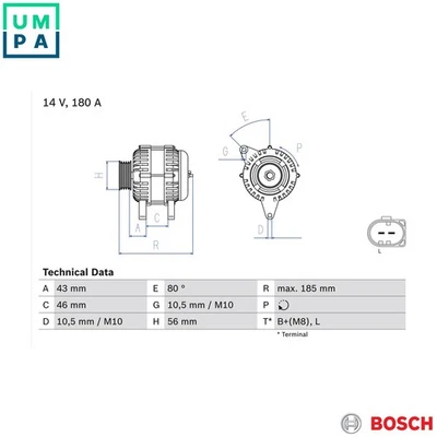 ALTERNATOR 0 986 081 390 FOR LAND ROVER FREELANDER/2/VAN LR2/SUV VOLVO 2.2L LR2 - Image 1 of 4