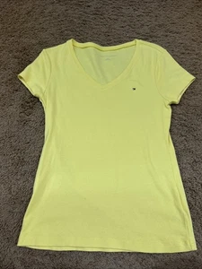 Tommy Hilfiger Yellow Short Sleeve V-Neck Shirt Women’s Sz L/G - Picture 1 of 5
