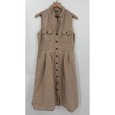 J Jill Dress Womens Medium Beige Love Linen Sleeveless Button Front Pockets - Image 1 of 4
