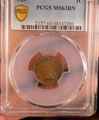 INDIAN CENT 1887 PCGS MS 63 BRN+++ UNDER GRADE LOOKS WAY BETTER - Image 1 of 4