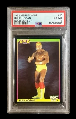 1992 merlin WWE wwf #10 hulk hogan; gold series 1 UK wrestling PSA 6  (RARE SP) - Image 1 of 2