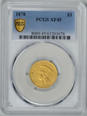 1878  $3  GOLD   PCGS  XF45  ~  Indian Princess  ~  #61201676 - Image 1 of 4