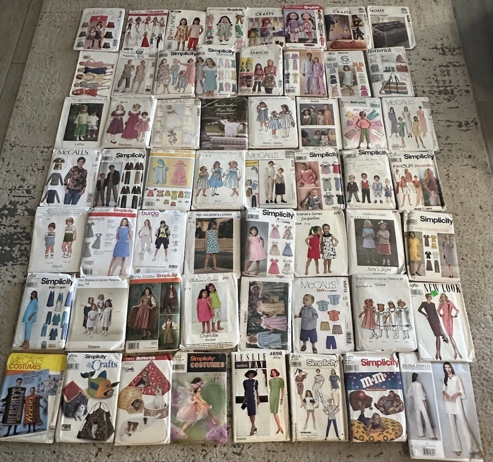 Huge Vtg. Sewing Patterns Lot Dresses Kids Dolls Pets Pants Tops Holiday Baby - Image 1 of 4