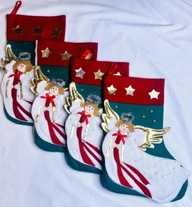 4 - Medias de Navidad de fieltro vintage ángel oropel plateado halo estrella dorada 16" - Imagen 1 de 7