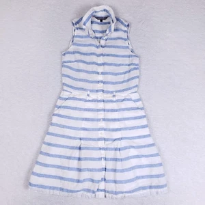 Tommy Hilfiger abito lino donna taglia 4 blu bianco righe senza maniche estivo - Foto 1 di 10