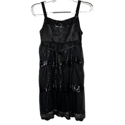 Justice Girls Black Sequin Tiered Party Dress Size 16 Sleeveless Ruffle Hem - Image 1 of 4