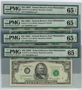 Fr. 2117-C $50 1969C Federal Reserve Note 4 Consecutive 65 EPQ PMG DC-2647 - Picture 1 of 3