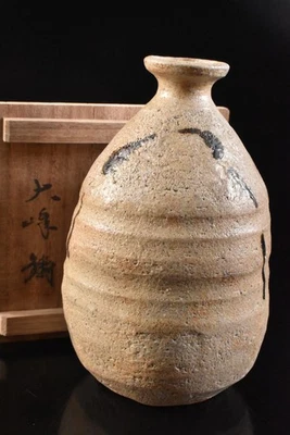 R2453: XF Jarrón de flores japonés antiguo Shino-ware esmalte blanco Ikebana con caja firmada Foto 1 de 4