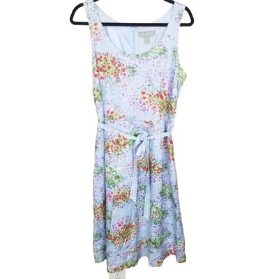 Liz Claiborne Midi Dress Floral Dress Knee Length Dress Sleeveless Dress 14 Blue - Image 1 of 4