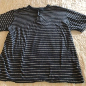 Basic Editions Mens Shirt Size Large Henley Short Sleeve Blue Stripe - Picture 1 of 6