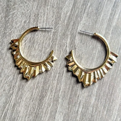 ALEXIS BITTAR crystal-encrusted pleated ruffle hoop engraved pierced earrings - Image 1 of 4