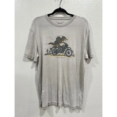 Camiseta gráfica grande Lucky Brand para hombre Stay Wild Wolf motocicleta Venice Burnout Foto 1 de 4