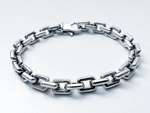 Solid 925 Sterling Silver Anchor Bracelet 7mm Links Mens Womens Lobster Clasp - Picture 1 of 6