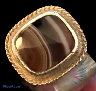 Gemelos Dante vintage grandes piedra ágata estriada y marco artesanal Foto 1 de 4