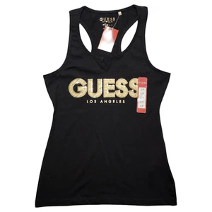Guess Womens Tank Top Sequin Gold Logo Racerback Size Small - Picture 1 of 7