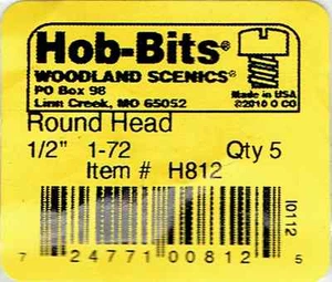 Hob-Bits H812 Brass 1-72 1/2" Long Roundhead Screws (5) pcs - Picture 1 of 1