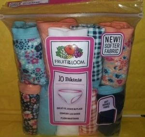 Fruit of the Loom Girls Cotton Bikinis Sz 10Pc 10 Floral, Checkered, Blue, ORG - Picture 1 of 4