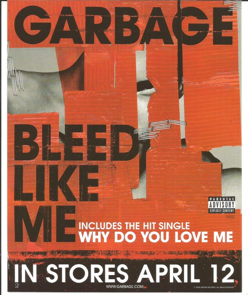 GARBAGE Rare VINTAGE 2005 PROMO STATIC WINDOW CLING POSTER for Bleed CD 8x10 - Image 1 of 1