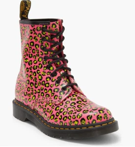 Dr Martens Boots Womens 6 Pink Leopard 1460 Leather Lace Up Water Repellent Shoe - Picture 1 of 14