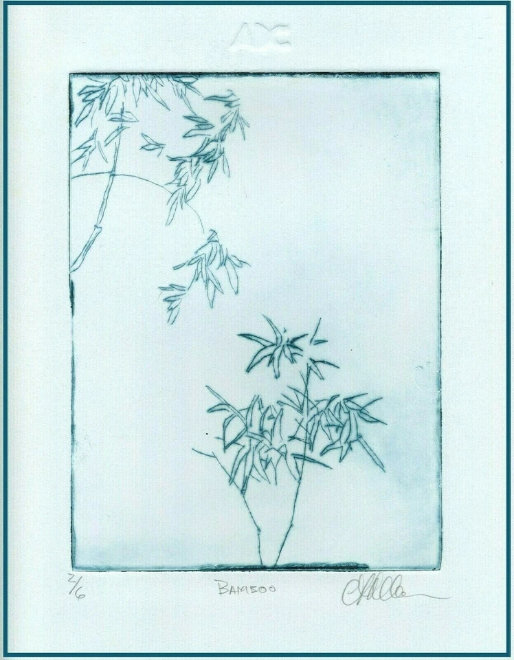 Graceful BAMBOO STALKS Botanical Plant ORIGINAL ETCHING Signed Limited-Edition - Image 1 of 1