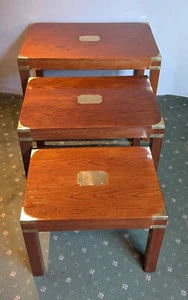 Harrods Kennedy Coffee / Side Nest of Tables. Military Campaign. Oak & Brass. - Picture 1 of 11