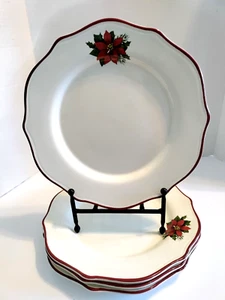 4 Better Homes & Garden Poinsettia Dinner Plates Mint Condition - Picture 1 of 13